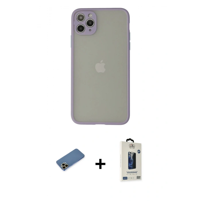 MARSİLYAN™- iPhone 12 Pro Max Kılıf Ahenk Çizgi Serisi - Siyah Bilvis Hayalet Cam Ekran Koruyucu + Shine Kamera Lens Koruma Cam - GD