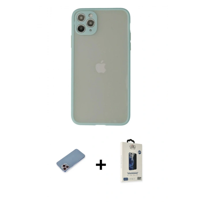 MARSİLYAN™- iPhone 12 Pro Max Kılıf Ahenk Çizgi Serisi - Siyah Bilvis Hayalet Cam Ekran Koruyucu + Shine Kamera Lens Koruma Cam - PE