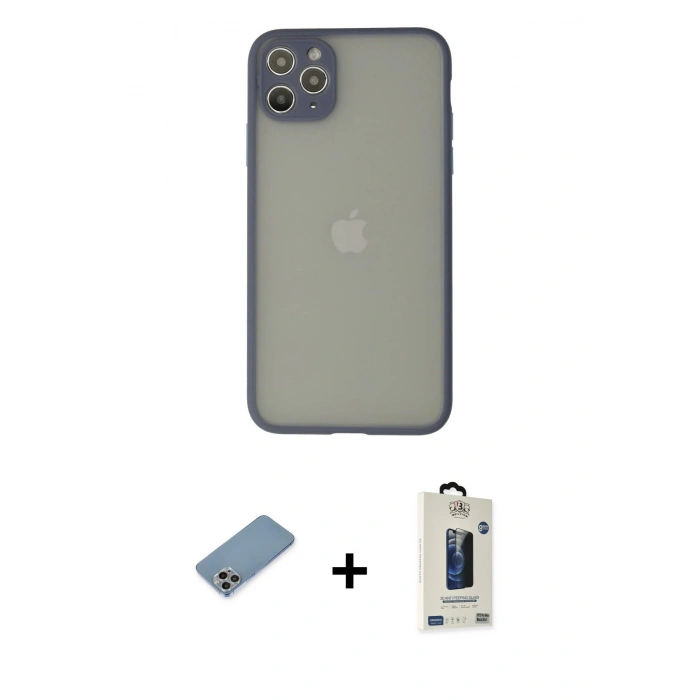 MARSİLYAN™- iPhone 12 Pro Max Kılıf Ahenk Çizgi Serisi - Siyah Bilvis Hayalet Cam Ekran Koruyucu + Shine Kamera Lens Koruma Cam - GI