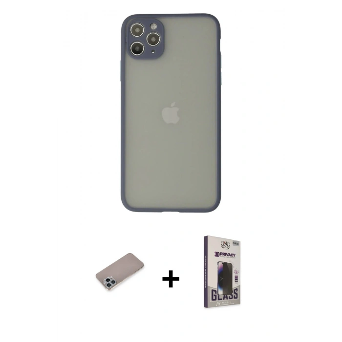 MARSİLYAN™- iPhone 12 Pro Max Kılıf Ahenk Çizgi Serisi - Siyah Bilvis Hayalet Cam Ekran Koruyucu + Shine Kamera Lens Koruma Cam - SABE
