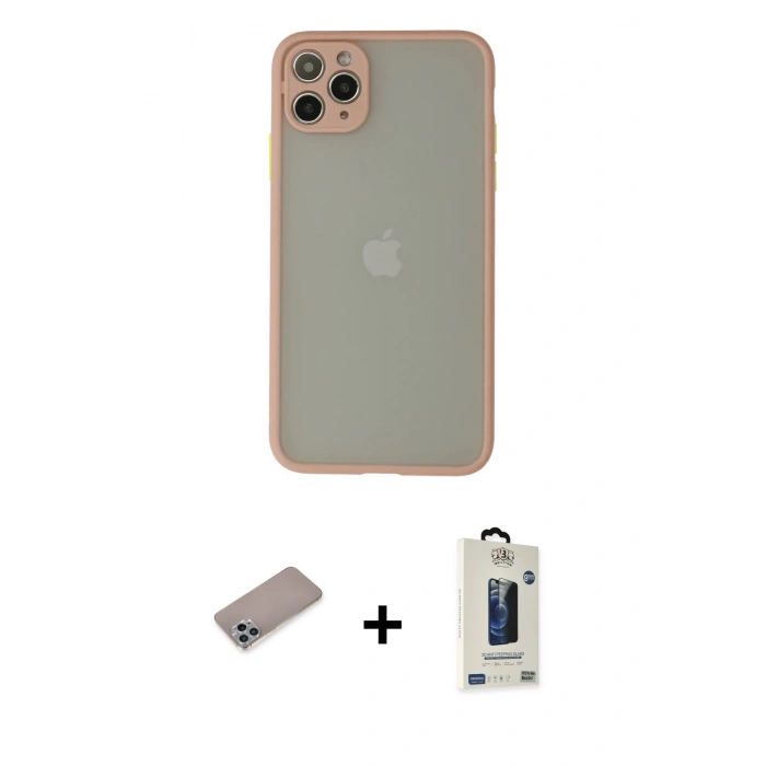 MARSİLYAN™- iPhone 12 Pro Max Kılıf Ahenk Çizgi Serisi - Siyah Bilvis Hayalet Cam Ekran Koruyucu + Shine Kamera Lens Koruma Cam - SABE