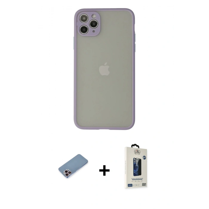 MARSİLYAN™- iPhone 12 Pro Max Kılıf Ahenk Çizgi Serisi - Siyah Bilvis Hayalet Cam Ekran Koruyucu + Shine Kamera Lens Koruma Cam - PE