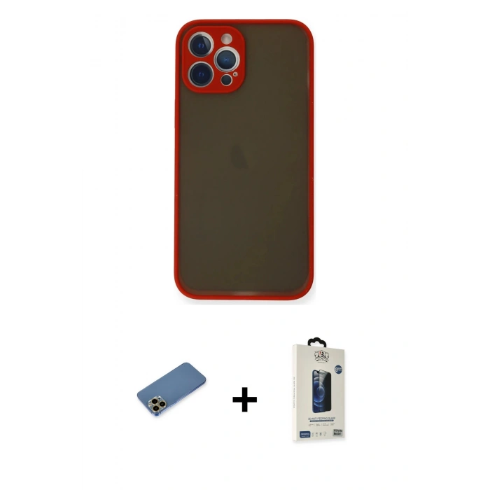 MARSİLYAN™- iPhone 12 Pro Max Kılıf Ahenk Çizgi Serisi - Siyah Bilvis Hayalet Cam Ekran Koruyucu + Shine Kamera Lens Koruma Cam - GD