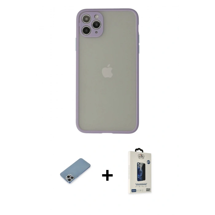 MARSİLYAN™- iPhone 12 Pro Max Kılıf Ahenk Çizgi Serisi - Siyah Bilvis Hayalet Cam Ekran Koruyucu + Shine Kamera Lens Koruma Cam - GI