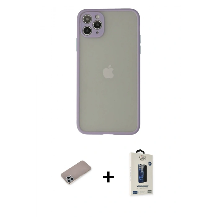 MARSİLYAN™- iPhone 12 Pro Max Kılıf Ahenk Çizgi Serisi - Siyah Bilvis Hayalet Cam Ekran Koruyucu + Shine Kamera Lens Koruma Cam - SABE