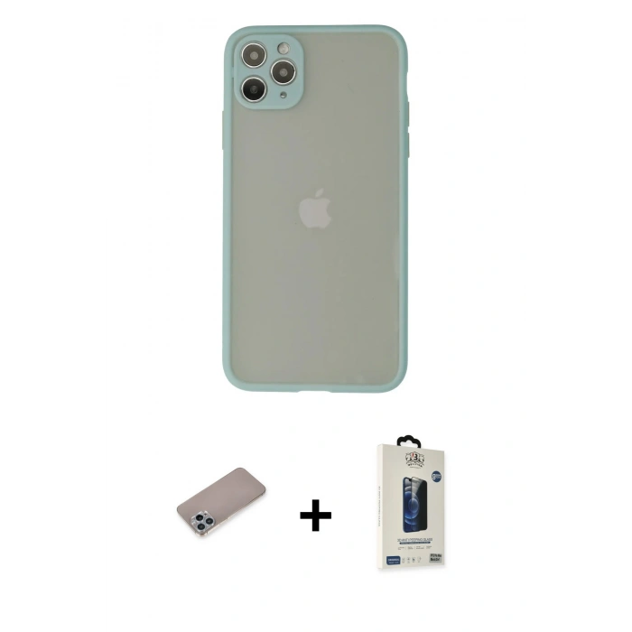 MARSİLYAN™- iPhone 12 Pro Max Kılıf Ahenk Çizgi Serisi - Siyah Bilvis Hayalet Cam Ekran Koruyucu + Shine Kamera Lens Koruma Cam - SABE