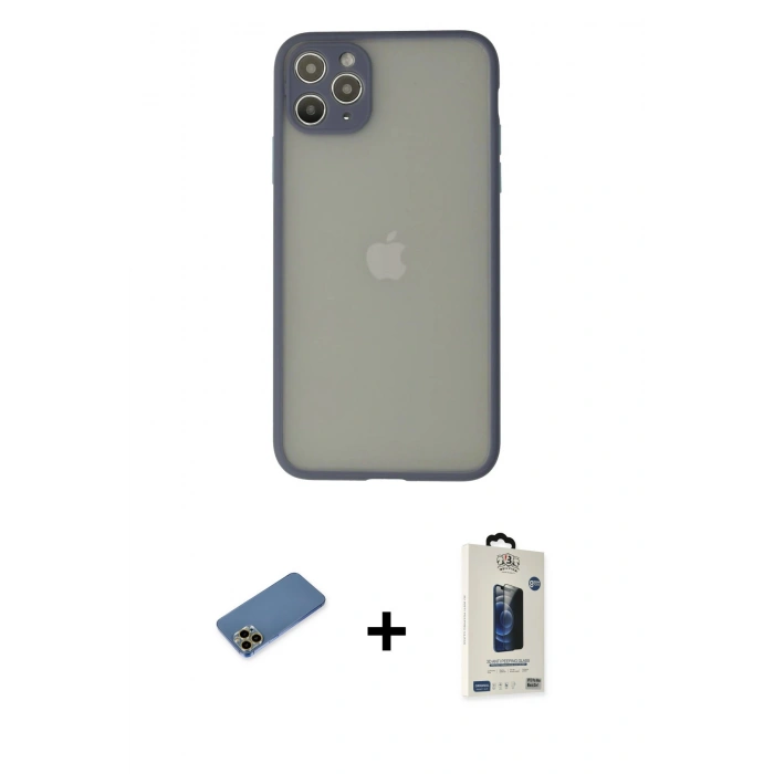 MARSİLYAN™- iPhone 12 Pro Max Kılıf Ahenk Çizgi Serisi - Siyah Bilvis Hayalet Cam Ekran Koruyucu + Shine Kamera Lens Koruma Cam - GD