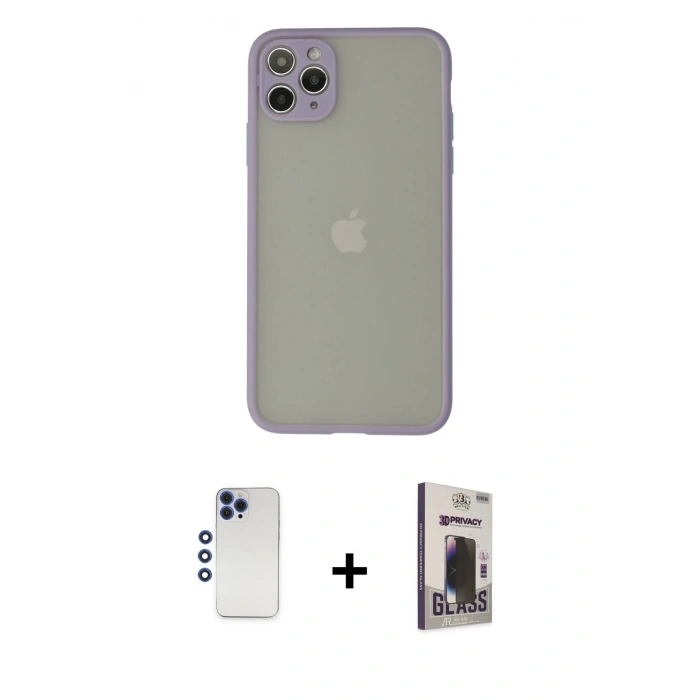 MARSİLYAN™- iPhone 12 Pro Max Kılıf Ahenk Çizgi Serisi - Siyah Bilvis Hayalet Cam Ekran Koruyucu + Shine Kamera Lens - LT