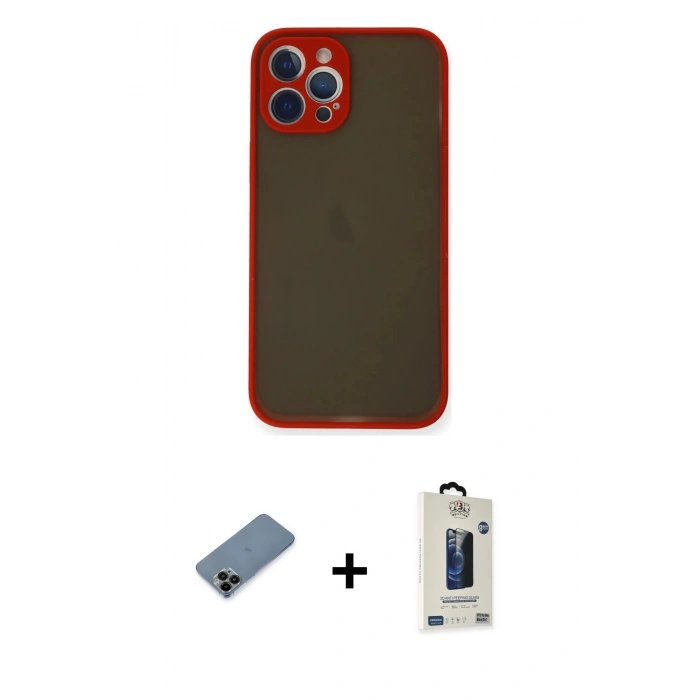 MARSİLYAN™- iPhone 12 Pro Max Kılıf Ahenk Çizgi Serisi - Siyah Bilvis Hayalet Cam Ekran Koruyucu + Shine Kamera Lens Koruma Cam - SH