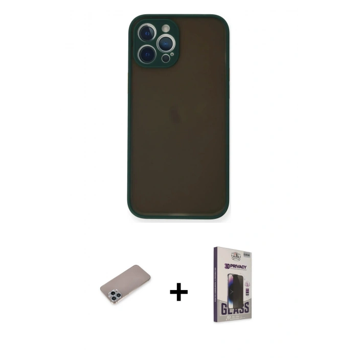 MARSİLYAN™- iPhone 12 Pro Max Kılıf Ahenk Çizgi Serisi - Siyah Bilvis Hayalet Cam Ekran Koruyucu + Shine Kamera Lens Koruma Cam - SABE