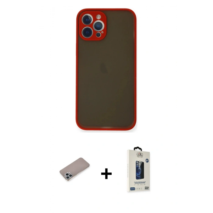 MARSİLYAN™- iPhone 12 Pro Max Kılıf Ahenk Çizgi Serisi - Siyah Bilvis Hayalet Cam Ekran Koruyucu + Shine Kamera Lens Koruma Cam - SABE