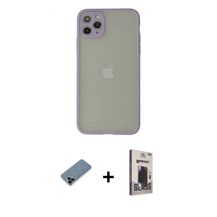 MARSİLYAN™- iPhone 12 Pro Max Kılıf Ahenk Çizgi Serisi - Siyah Bilvis Hayalet Cam Ekran Koruyucu + Shine Kamera Lens Koruma Cam - SH