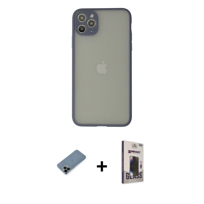MARSİLYAN™- iPhone 12 Pro Max Kılıf Ahenk Çizgi Serisi - Siyah Bilvis Hayalet Cam Ekran Koruyucu + Shine Kamera Lens Koruma Cam - SH