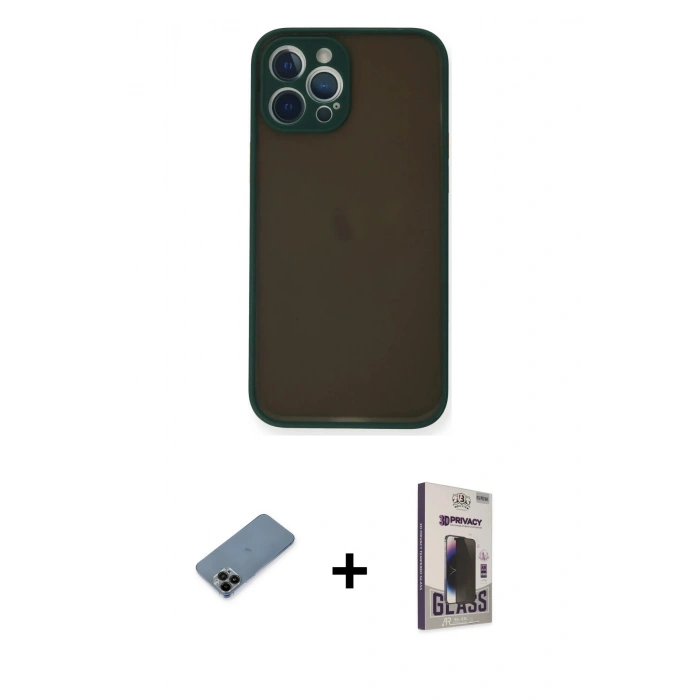 MARSİLYAN™- iPhone 12 Pro Max Kılıf Ahenk Çizgi Serisi - Siyah Bilvis Hayalet Cam Ekran Koruyucu + Shine Kamera Lens Koruma Cam - SH