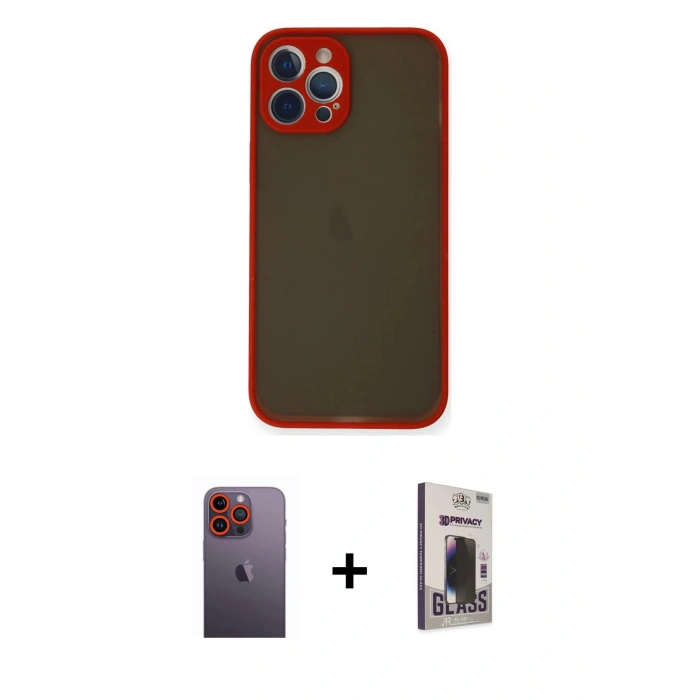 MARSİLYAN™- iPhone 12 Pro Max Kılıf Ahenk Çizgi Serisi - Siyah Bilvis Hayalet Cam Ekran Koruyucu + Neon Fosforlu Kamera Lens - TU