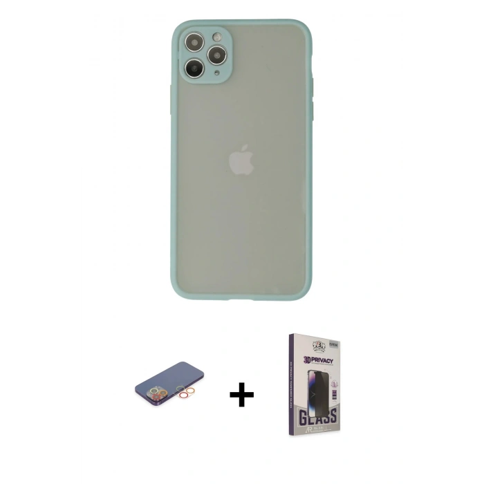 MARSİLYAN™- iPhone 12 Pro Max Kılıf Ahenk Çizgi Serisi - Siyah Bilvis Hayalet Cam Ekran Koruyucu + Turuncu Renkli Kamera Lens Koruma Cam