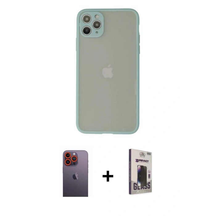 MARSİLYAN™- iPhone 12 Pro Max Kılıf Ahenk Çizgi Serisi - Siyah Bilvis Hayalet Cam Ekran Koruyucu + Neon Fosforlu Kamera Lens - TU