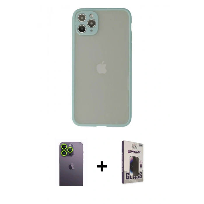 MARSİLYAN™- iPhone 12 Pro Max Kılıf Ahenk Çizgi Serisi - Siyah Bilvis Hayalet Cam Ekran Koruyucu + Neon Fosforlu Kamera Lens - YL