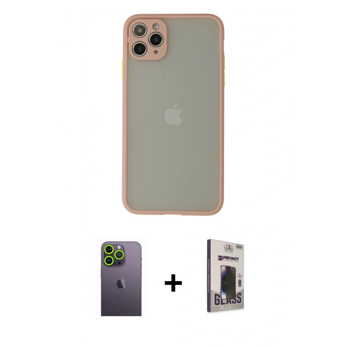 MARSİLYAN™- iPhone 12 Pro Max Kılıf Ahenk Çizgi Serisi - Siyah Bilvis Hayalet Cam Ekran Koruyucu + Neon Fosforlu Kamera Lens - YL