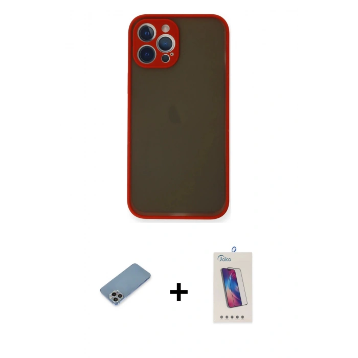 MARSİLYAN™- iPhone 12 Pro Max Kılıf Ahenk Çizgi Serisi - Siyah Joko 5D Cam + Shine Kamera Lens Koruma Cam - GI