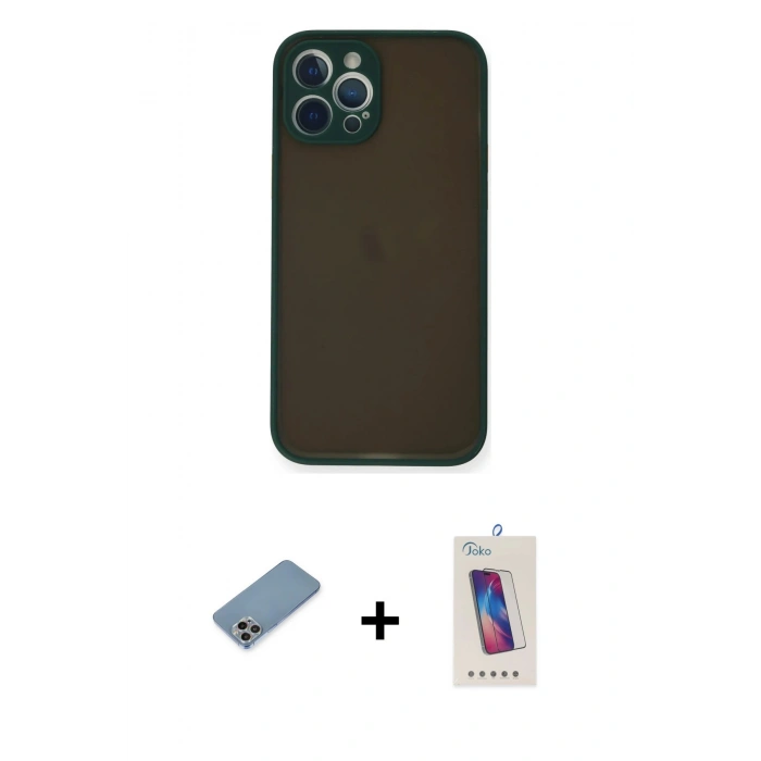 MARSİLYAN™- iPhone 12 Pro Max Kılıf Ahenk Çizgi Serisi - Siyah Joko 5D Cam + Shine Kamera Lens Koruma Cam - GI