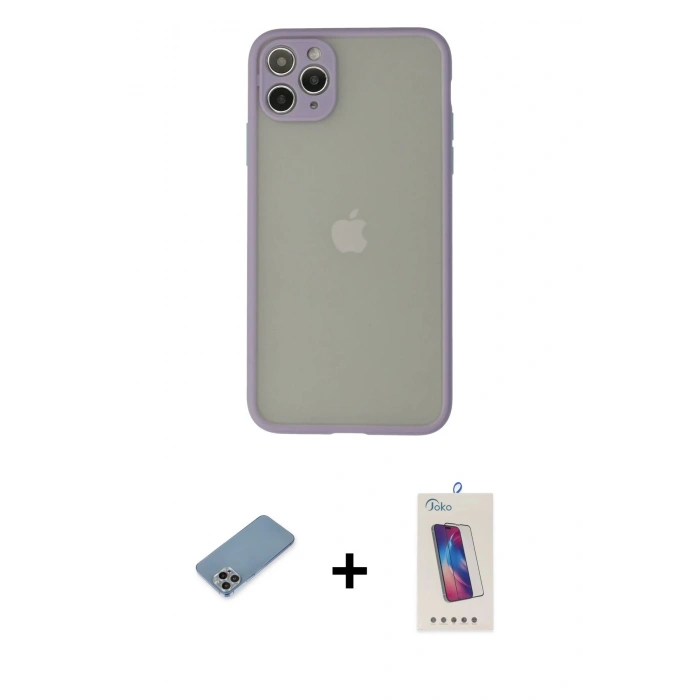 MARSİLYAN™- iPhone 12 Pro Max Kılıf Ahenk Çizgi Serisi - Siyah Joko 5D Cam + Shine Kamera Lens Koruma Cam - GI