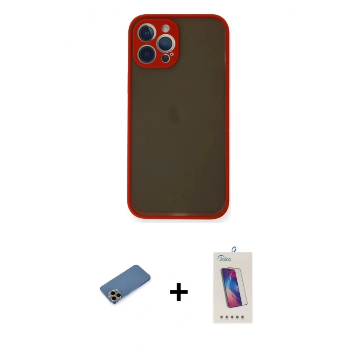 MARSİLYAN™- iPhone 12 Pro Max Kılıf Ahenk Çizgi Serisi - Siyah Joko 5D Cam + Shine Kamera Lens Koruma Cam - GD