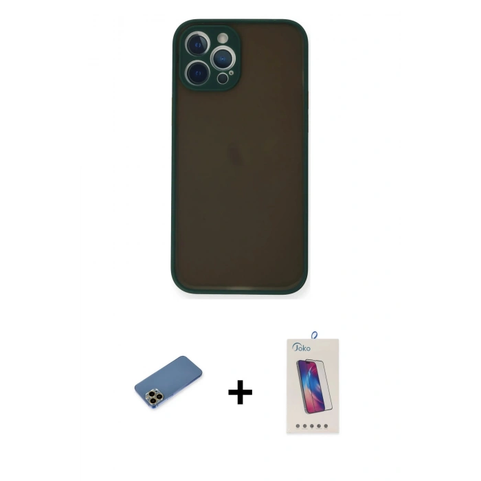 MARSİLYAN™- iPhone 12 Pro Max Kılıf Ahenk Çizgi Serisi - Siyah Joko 5D Cam + Shine Kamera Lens Koruma Cam - GD