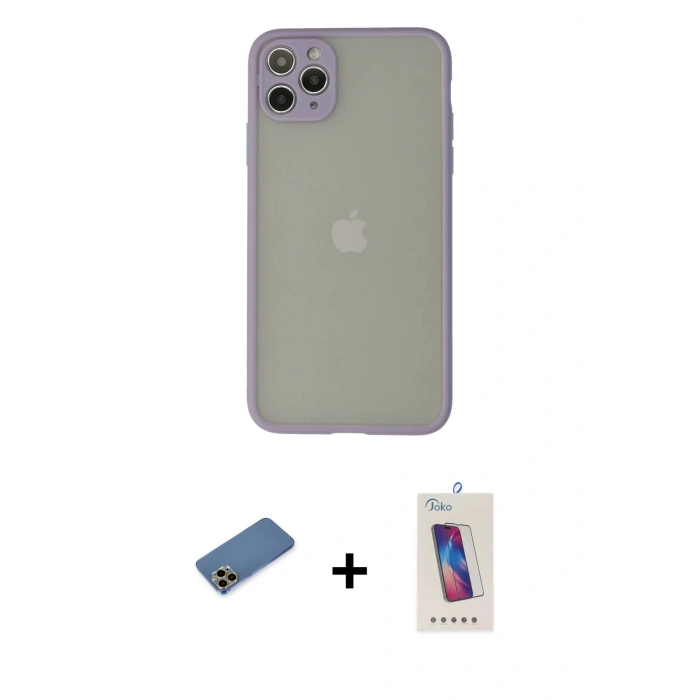 MARSİLYAN™- iPhone 12 Pro Max Kılıf Ahenk Çizgi Serisi - Siyah Joko 5D Cam + Shine Kamera Lens Koruma Cam - GD