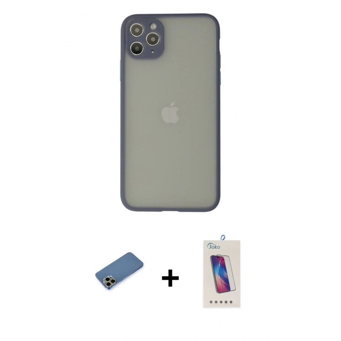 MARSİLYAN™- iPhone 12 Pro Max Kılıf Ahenk Çizgi Serisi - Siyah Joko 5D Cam + Shine Kamera Lens Koruma Cam - GD
