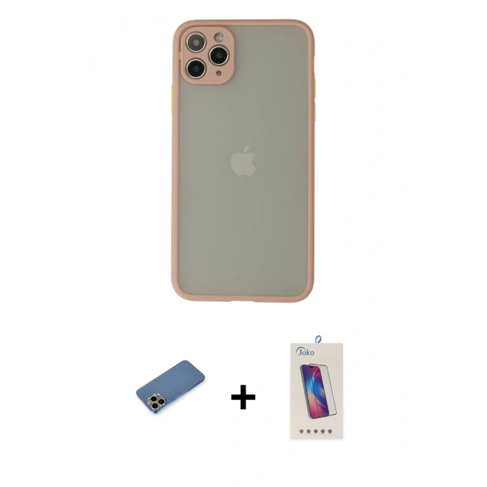 MARSİLYAN™- iPhone 12 Pro Max Kılıf Ahenk Çizgi Serisi - Siyah Joko 5D Cam + Shine Kamera Lens Koruma Cam - GD