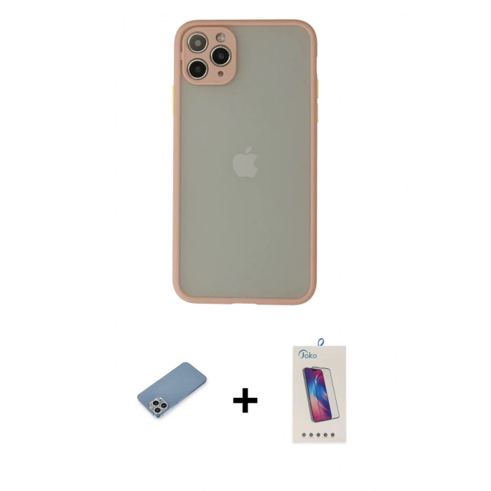 MARSİLYAN™- iPhone 12 Pro Max Kılıf Ahenk Çizgi Serisi - Siyah Joko 5D Cam + Shine Kamera Lens Koruma Cam - GS