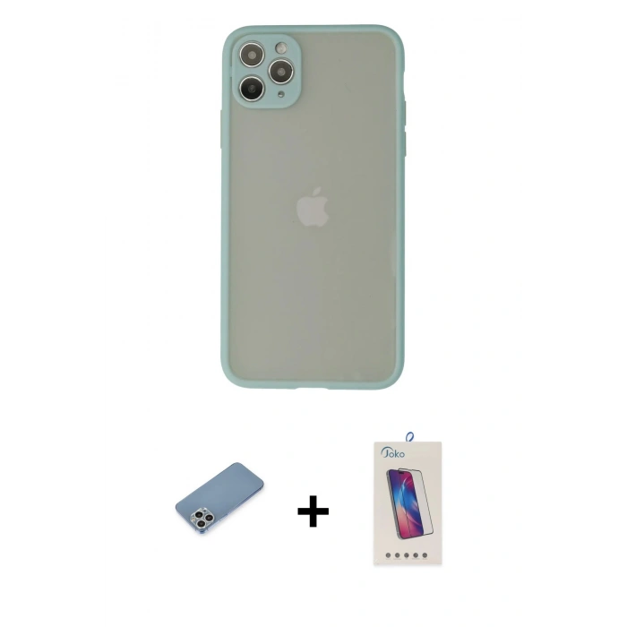 MARSİLYAN™- iPhone 12 Pro Max Kılıf Ahenk Çizgi Serisi - Siyah Joko 5D Cam + Shine Kamera Lens Koruma Cam - GS