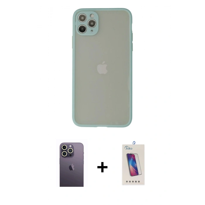 MARSİLYAN™- iPhone 12 Pro Max Kılıf Ahenk Çizgi Serisi - Siyah Joko 5D Cam + Neon Fosforlu Kamera Lens - BZ