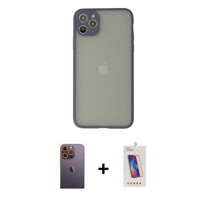 MARSİLYAN™- iPhone 12 Pro Max Kılıf Ahenk Çizgi Serisi - Siyah Joko 5D Cam + Neon Fosforlu Kamera Lens - SI