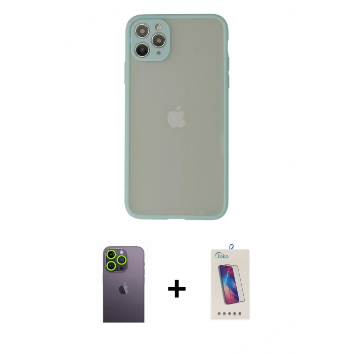 MARSİLYAN™- iPhone 12 Pro Max Kılıf Ahenk Çizgi Serisi - Siyah Joko 5D Cam + Neon Fosforlu Kamera Lens - YL