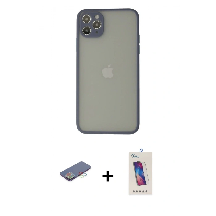 MARSİLYAN™- iPhone 12 Pro Max Kılıf Ahenk Çizgi Serisi - Siyah Joko 5D Cam + Renkli Kamera Lens Koruma Cam - MI