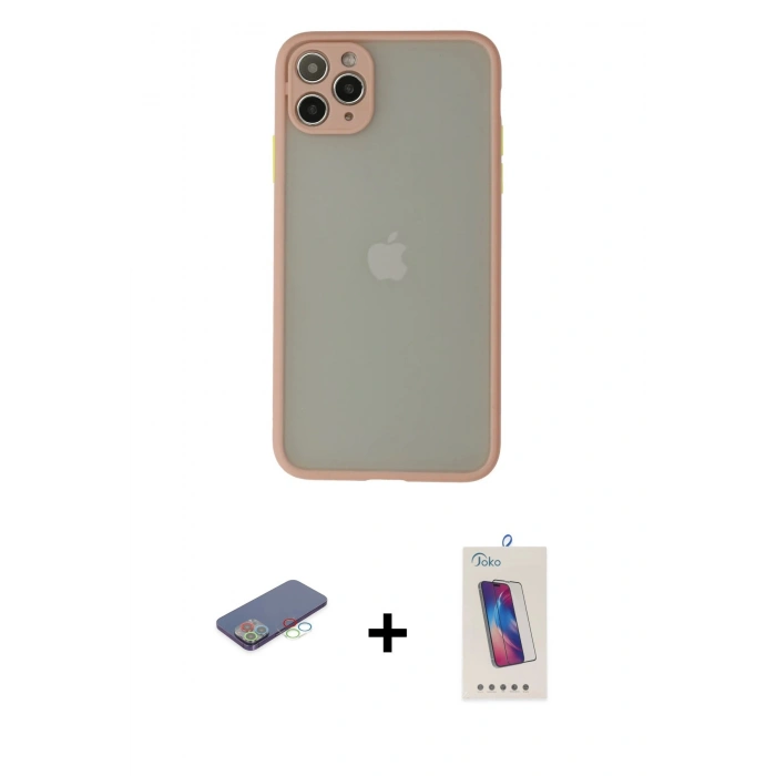 MARSİLYAN™- iPhone 12 Pro Max Kılıf Ahenk Çizgi Serisi - Siyah Joko 5D Cam + Renkli Kamera Lens Koruma Cam - MI