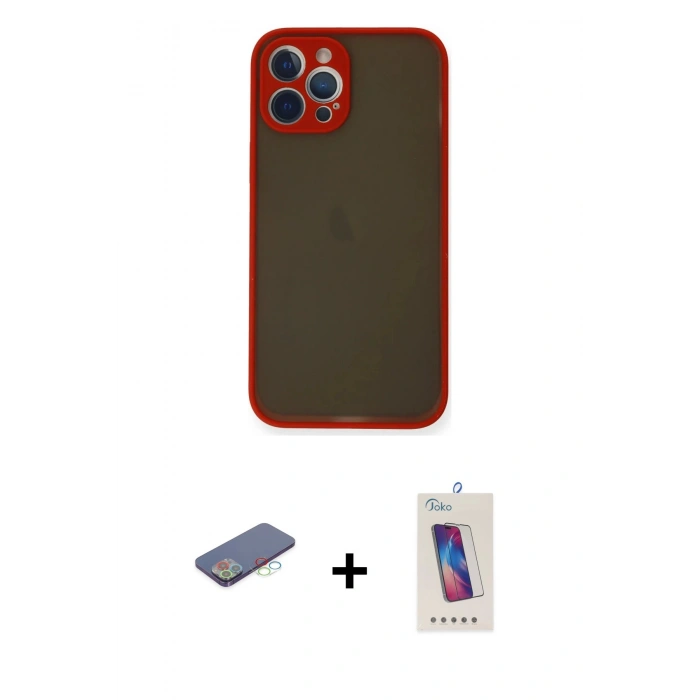 MARSİLYAN™- iPhone 12 Pro Max Kılıf Ahenk Çizgi Serisi - Siyah Joko 5D Cam + Renkli Kamera Lens Koruma Cam - MI