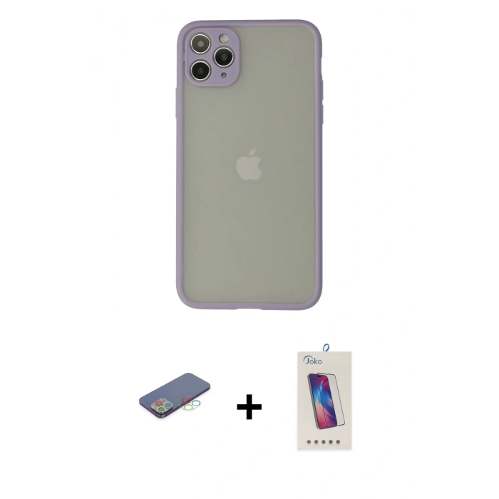 MARSİLYAN™- iPhone 12 Pro Max Kılıf Ahenk Çizgi Serisi - Siyah Joko 5D Cam + Renkli Kamera Lens Koruma Cam - MI