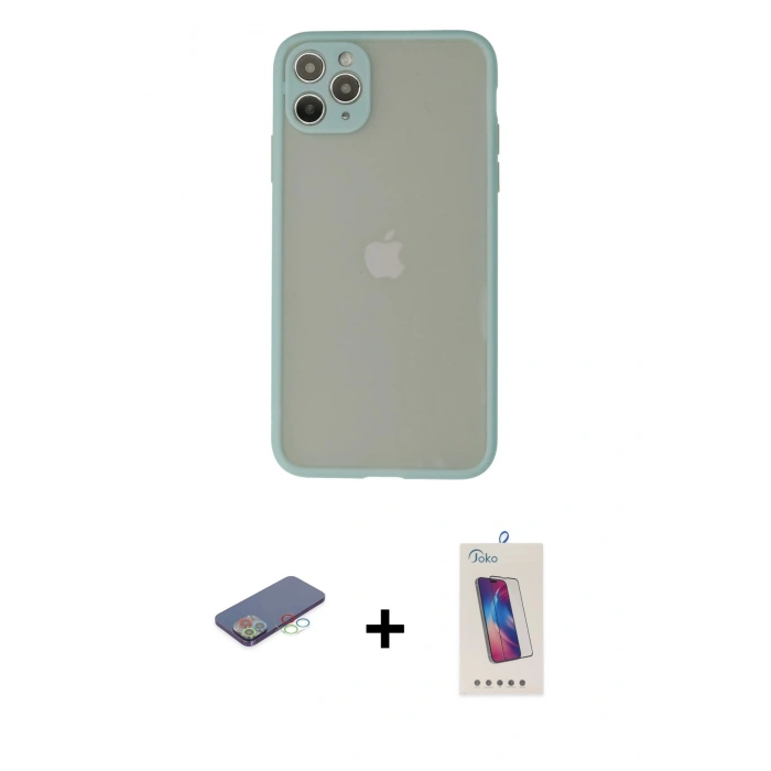 MARSİLYAN™- iPhone 12 Pro Max Kılıf Ahenk Çizgi Serisi - Siyah Joko 5D Cam + Renkli Kamera Lens Koruma Cam - MI