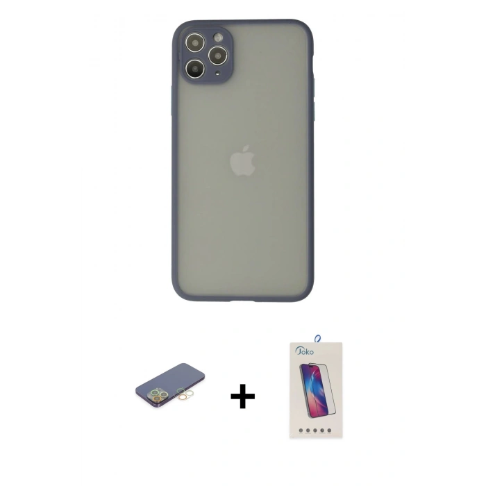 MARSİLYAN™- iPhone 12 Pro Max Kılıf Ahenk Çizgi Serisi - Siyah Joko 5D Cam + Renkli Kamera Lens Koruma Cam - SI