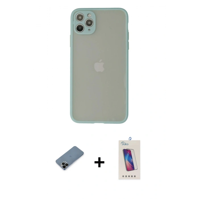 MARSİLYAN™- iPhone 12 Pro Max Kılıf Ahenk Çizgi Serisi - Siyah Joko 5D Cam + Shine Kamera Lens Koruma Cam - SH