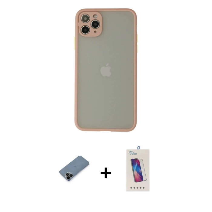 MARSİLYAN™- iPhone 12 Pro Max Kılıf Ahenk Çizgi Serisi - Siyah Joko 5D Cam + Shine Kamera Lens Koruma Cam - SH