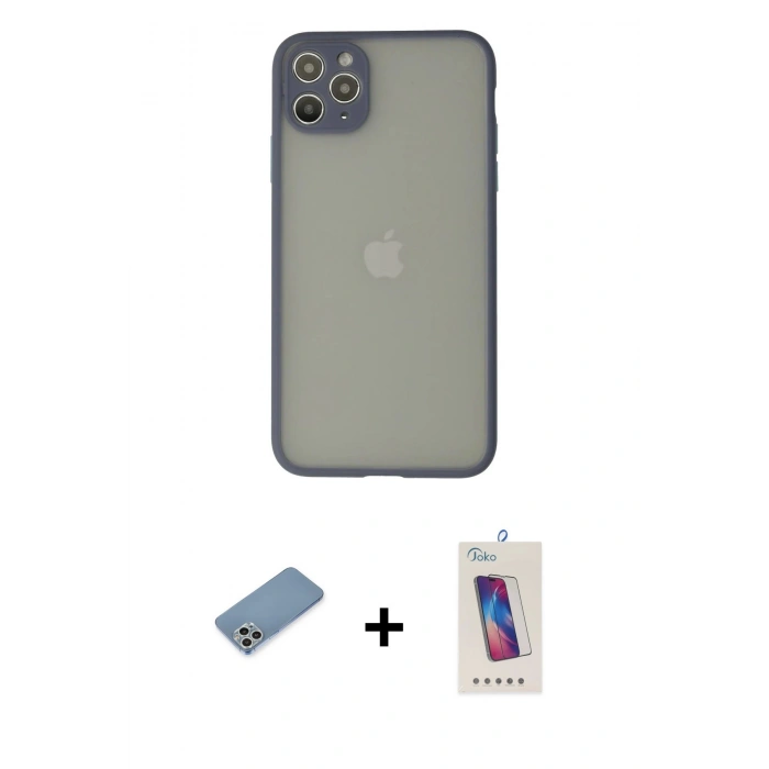 MARSİLYAN™- iPhone 12 Pro Max Kılıf Ahenk Çizgi Serisi - Siyah Joko 5D Cam + Shine Kamera Lens Koruma Cam - GS