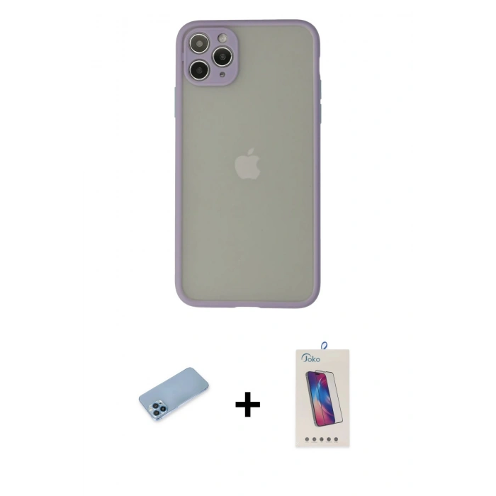 MARSİLYAN™- iPhone 12 Pro Max Kılıf Ahenk Çizgi Serisi - Siyah Joko 5D Cam + Shine Kamera Lens Koruma Cam - MI