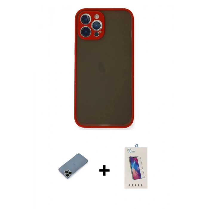 MARSİLYAN™- iPhone 12 Pro Max Kılıf Ahenk Çizgi Serisi - Siyah Joko 5D Cam + Shine Kamera Lens Koruma Cam - SH