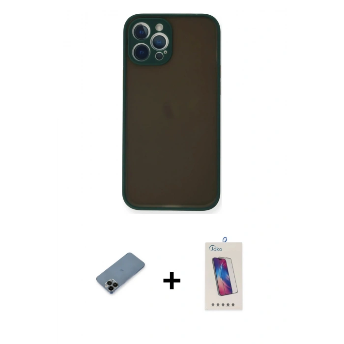 MARSİLYAN™- iPhone 12 Pro Max Kılıf Ahenk Çizgi Serisi - Siyah Joko 5D Cam + Shine Kamera Lens Koruma Cam - SH