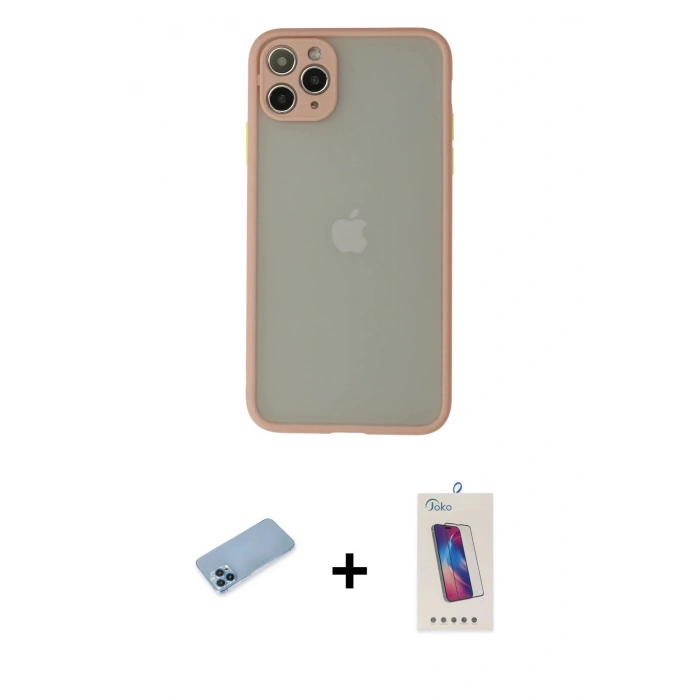 MARSİLYAN™- iPhone 12 Pro Max Kılıf Ahenk Çizgi Serisi - Siyah Joko 5D Cam + Shine Kamera Lens Koruma Cam - MI