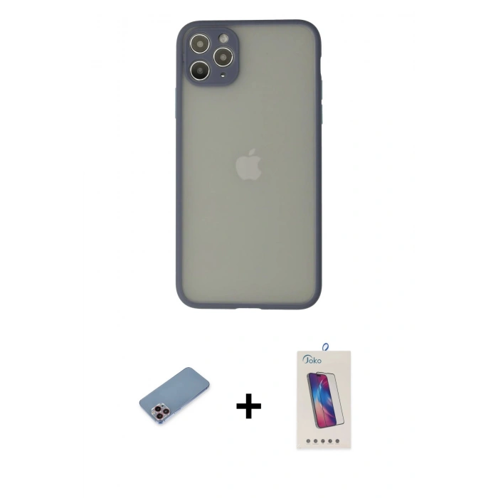 MARSİLYAN™- iPhone 12 Pro Max Kılıf Ahenk Çizgi Serisi - Siyah Joko 5D Cam + Shine Kamera Lens Koruma Cam - PE